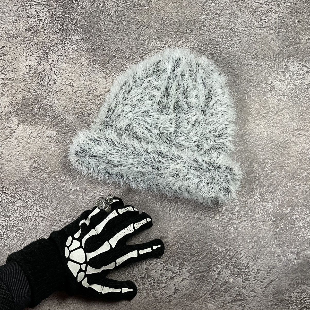 Vintage Vintage 90s Mohair Faux Fur Beanie Hat Fuzzy Grey Goth OS Size ONE SIZE - 1 Thumbnail