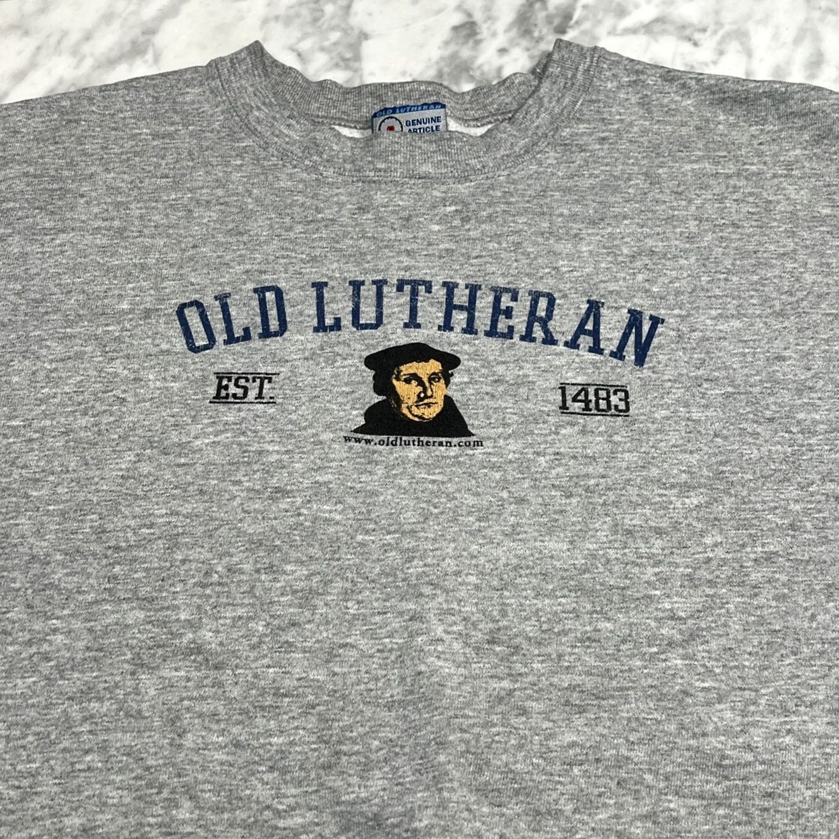 Vintage Old Lutheran Sweatshirt Men XL Pullover Heather Grey Cotton graphic print Crew Neck Regular Fit Size US XL / EU 56 / 4 - 2 Thumbnail