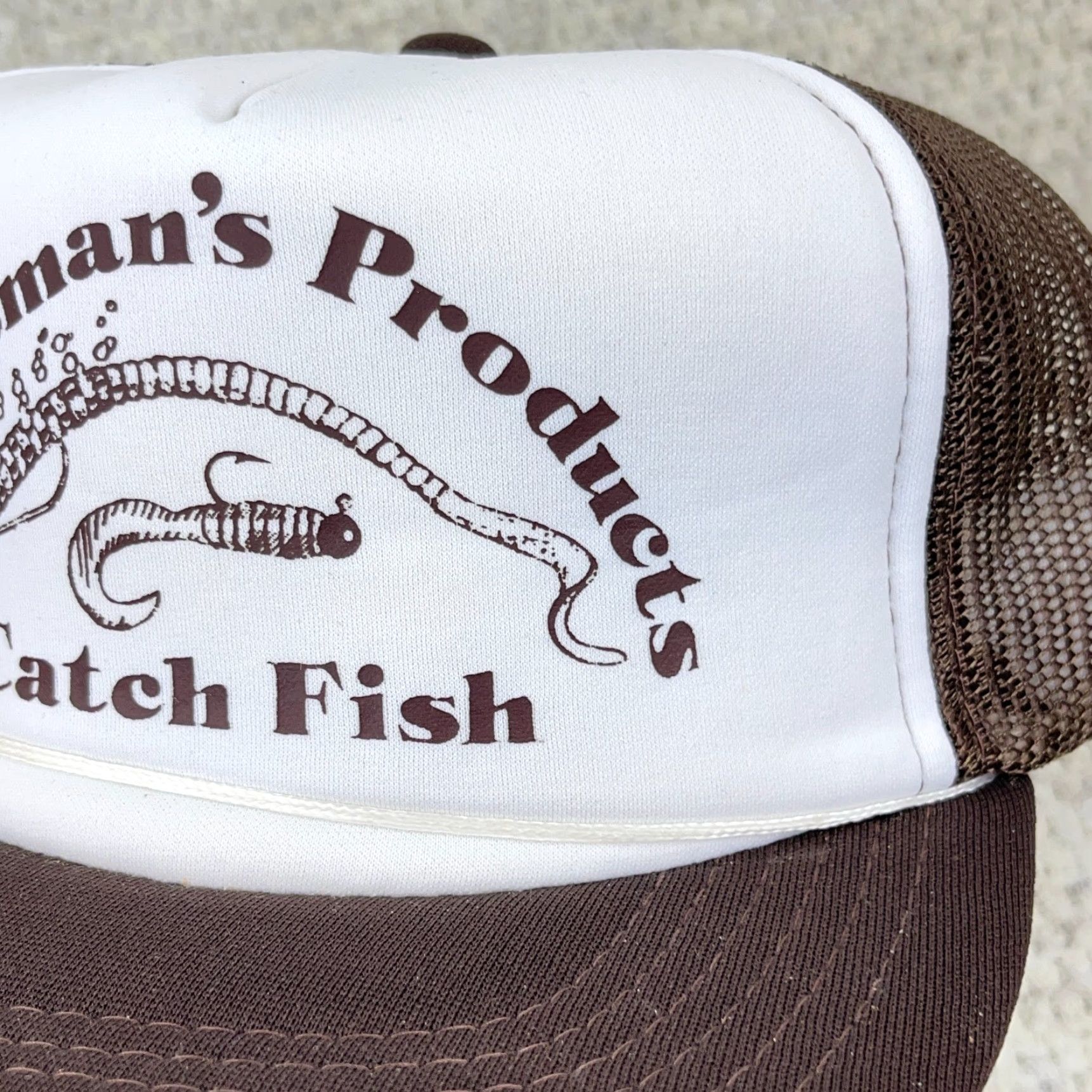 Vintage VINTAGE Fishing Trucker Hat Cap SnapBack 90s Y2K Brown White Lures Sportsman Hat Size ONE SIZE - 3 Thumbnail