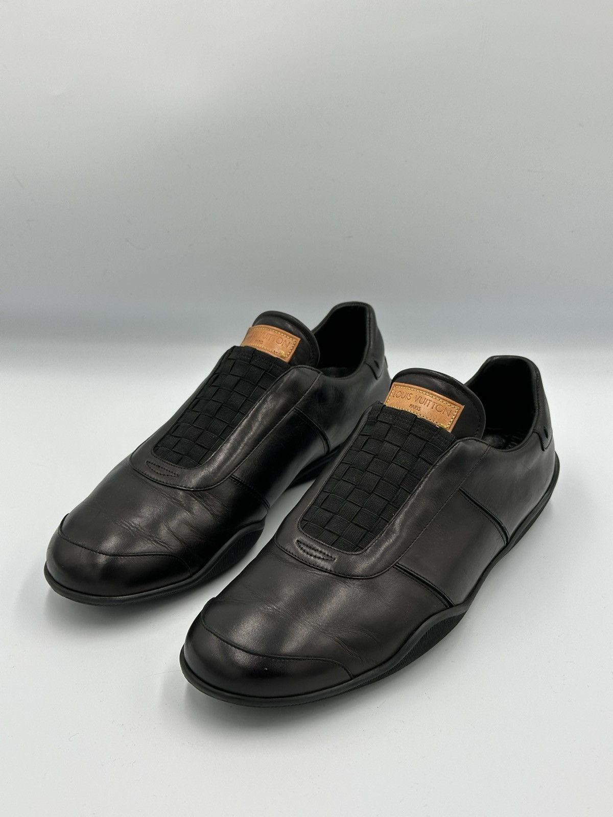 Louis Vuitton Louis Vuitton Black Leather Slip-On Sneakers Woven Panel Size US 9 / EU 42 - 1 Thumbnail