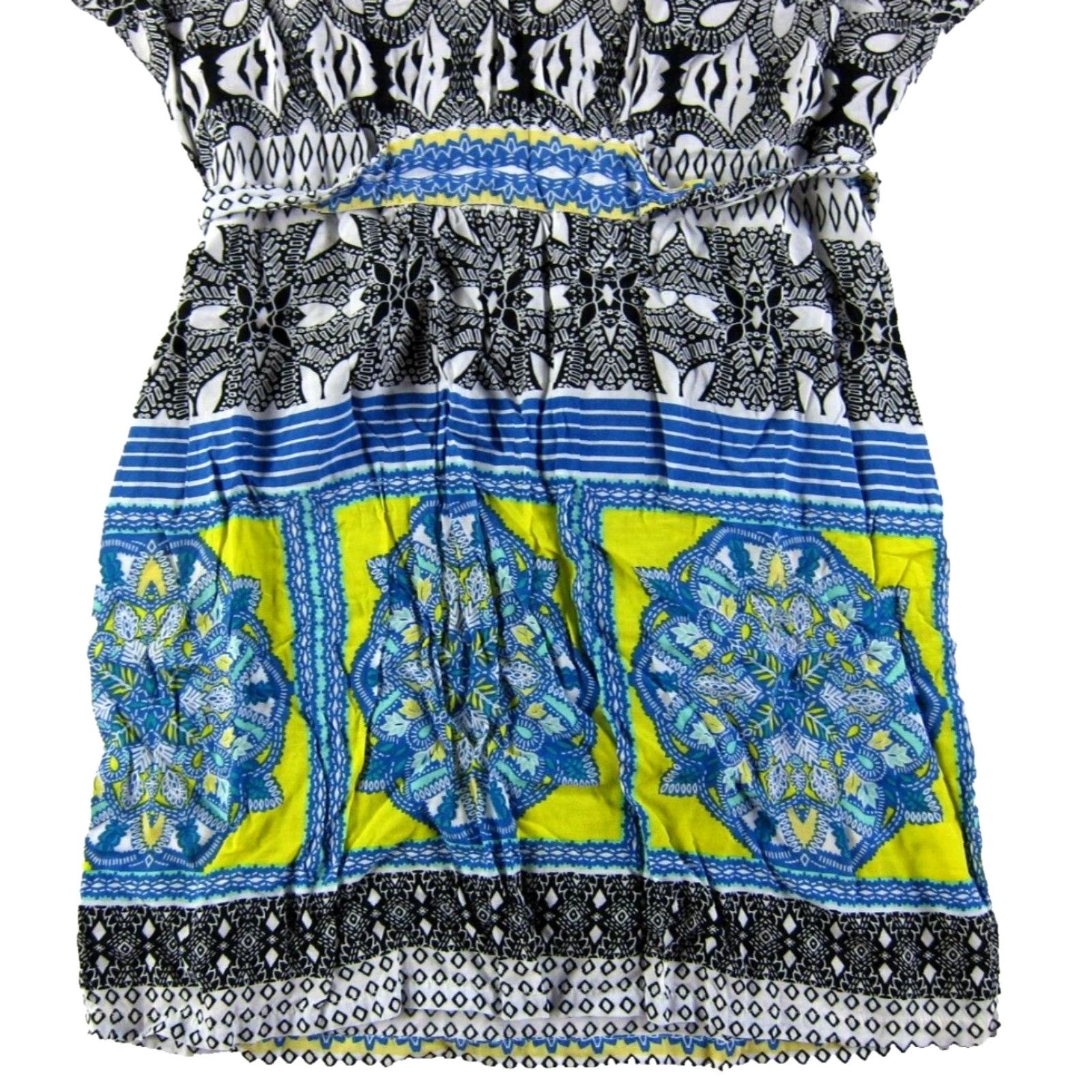 Vintage Green Dragon Rayon Black White Blue Yellow Paisley Floral V-Neck Sheath Dress XS Size XS / US 0-2 / IT 36-38 - 7 Thumbnail
