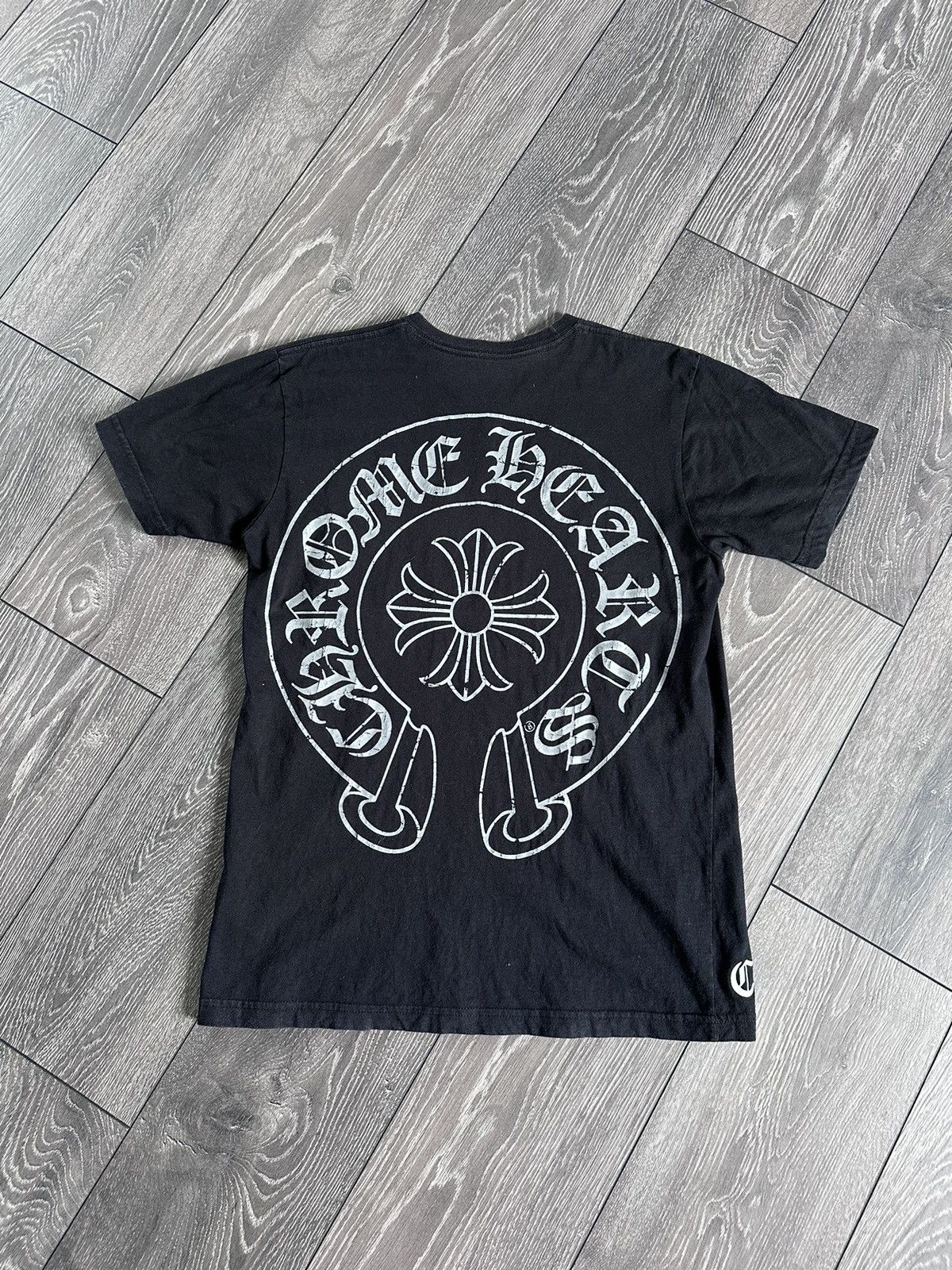 image of Chrome Hearts Big Factory Cracked Horseshoe Logo T Shirt in Black, Men's (Size Medium)