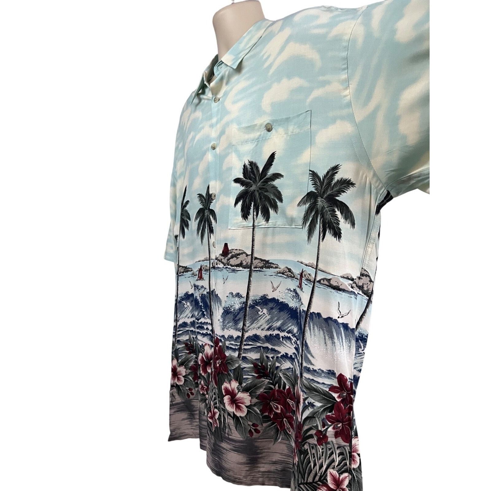 Vintage Vintage Blue Floral Hawaiian Button Up Shirt XL Pocket Size US XL / EU 56 / 4 - 3 Thumbnail