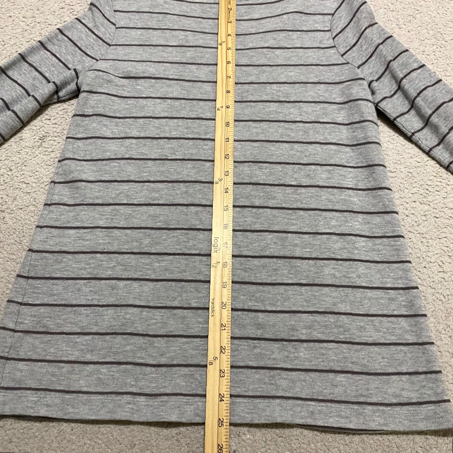 J. Jill J. Jill Womens XS Shirt Gray Striped V Neck Long Sleeve Knit Pockets Cotton Size XS / US 0-2 / IT 36-38 - 7 Thumbnail