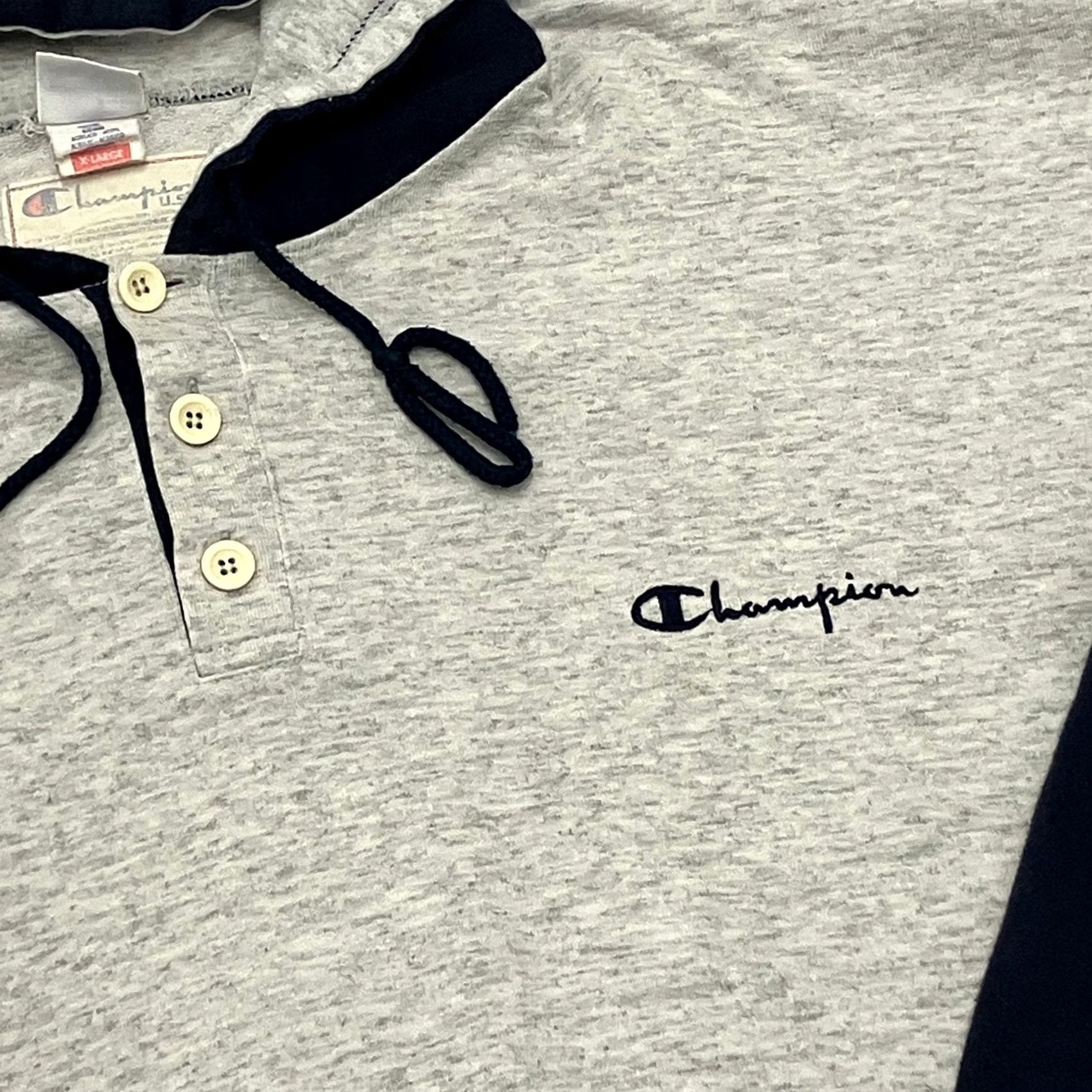 Champion Vintage Champion Hoodie XL Grey Navy Henley Logo Made In Italy 90s Size US XL / EU 56 / 4 - 2 Thumbnail