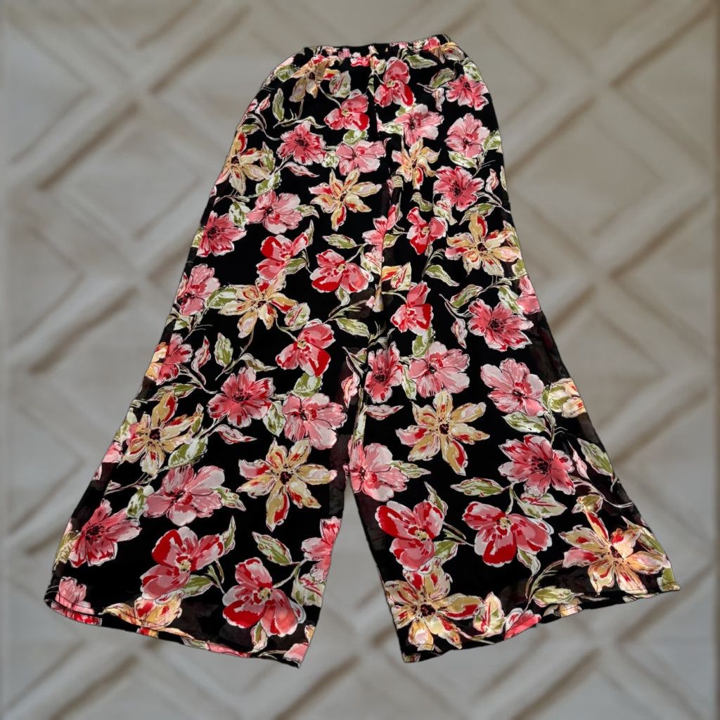 Lulus Lulus Pants Palazzo Wide-Leg Pull On Floral Black XS Womens Bohemian Beach Spring Summer Fall Size 26" / US 2 / IT 38 - 1 Thumbnail