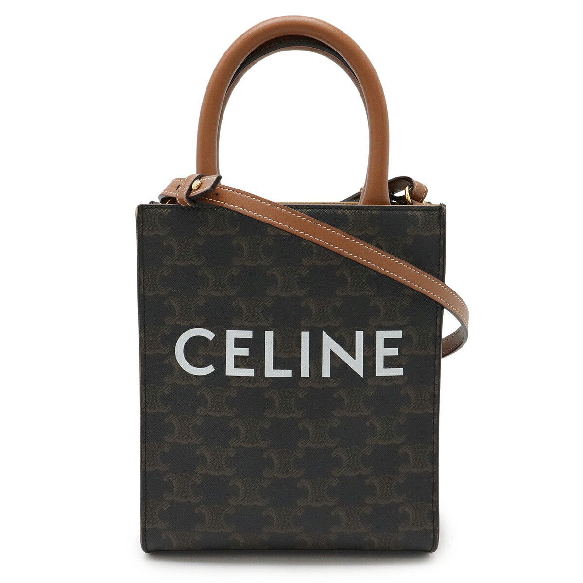 Celine Celine Mini Vertical Cabas Trionph Canvas 2Way Bag Canvas Crossbody Bag 194372Bzk.04Lu in Brown, Women's