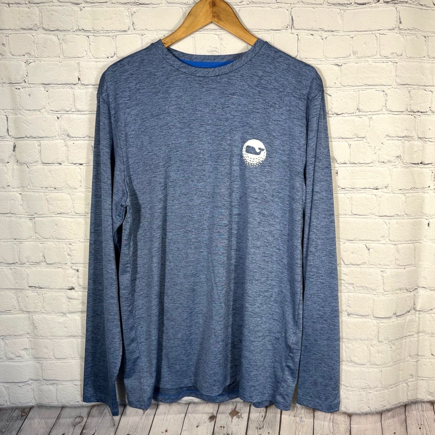 Vineyard Vines Vineyard Vines Performance Shirt Mens M Blue Heather Long Sleeve Golf Whale Logo Crew Neck Moisture Wicking Stretch Lightweight Athletic Jersey Size US M / EU 48-50 / 2 - 3 Thumbnail