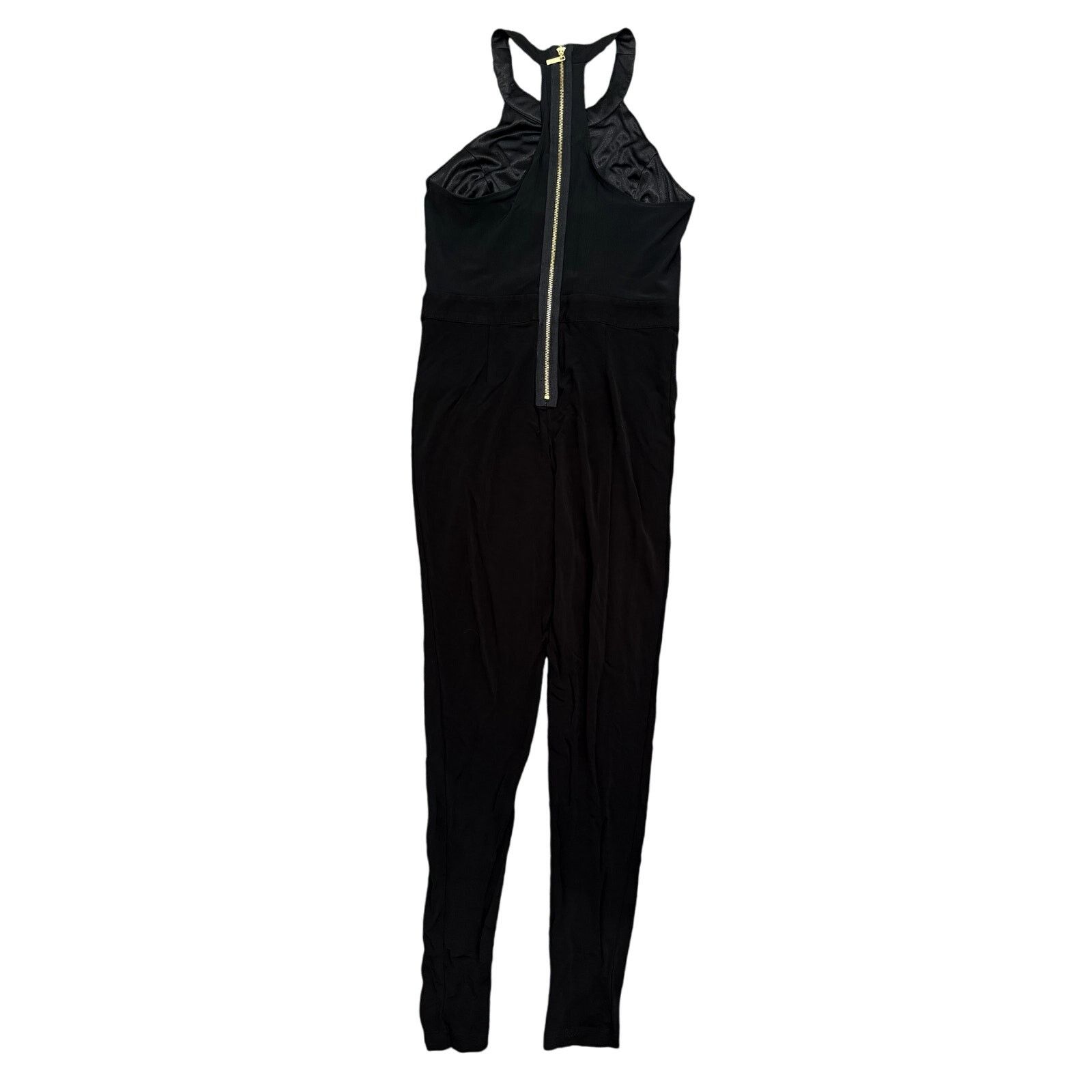 Bebe Bebe Halter Neck Mesh Accent Bodycon Jumpsuit Black, Size L Size 31" - 4 Thumbnail