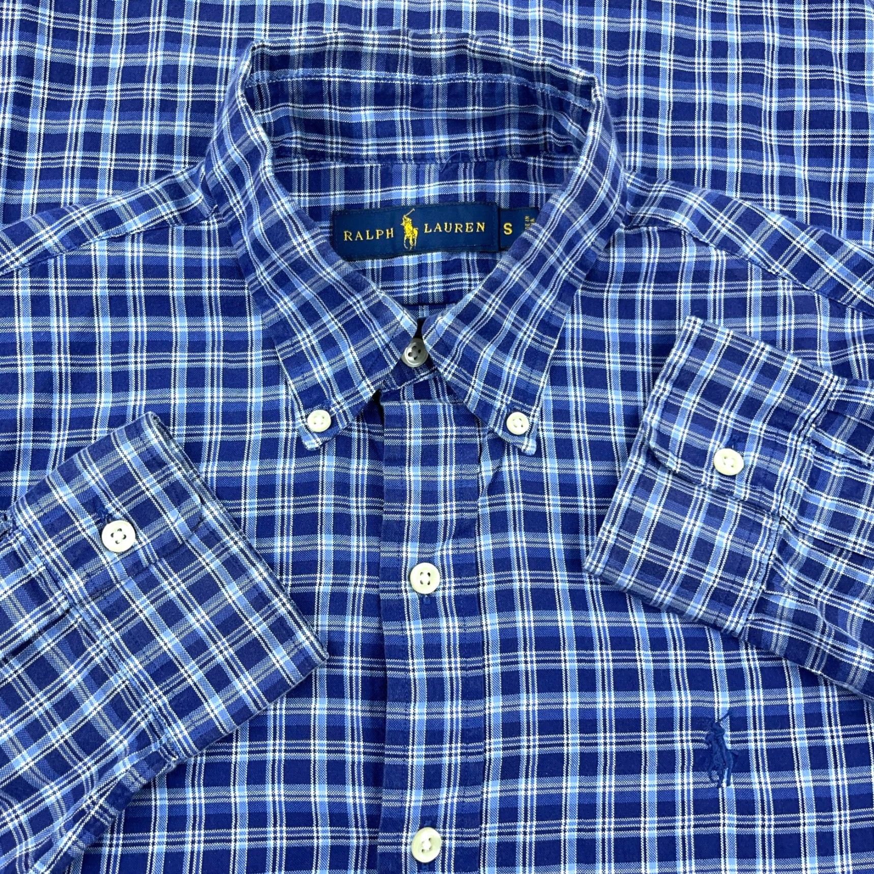 Ralph Lauren Ralph Lauren Shirt Men Small Blue Button Up Lightweight Plaid Oxford Cotton Button-Down Dress Casual Style Size 36R - 2 Thumbnail