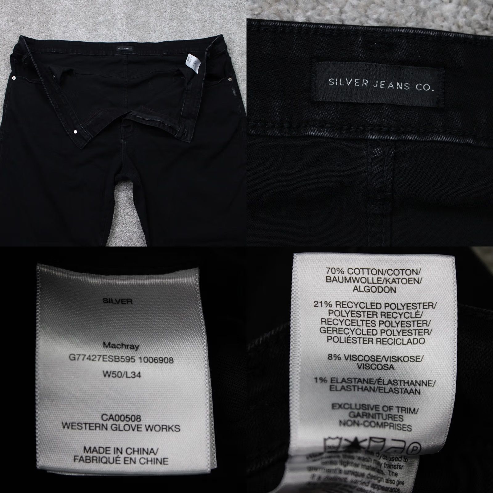 Silver Jeans Co. Silver Jeans Mens Jeans 50x34 Black Machray Denim 5-Pocket Stretch Relaxed Regular Fit Jeans Mens Size US 34 / EU 50 - 8 Thumbnail