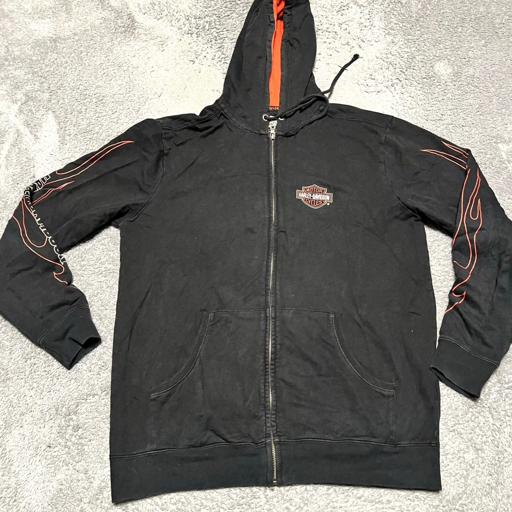 Harley Davidson VINTAGE Harley Davidson Flames Sleeve Full Zip Hoodie Sweatshirt Mens L Black Regular Size Size US L / EU 52-54 / 3 - 3 Thumbnail