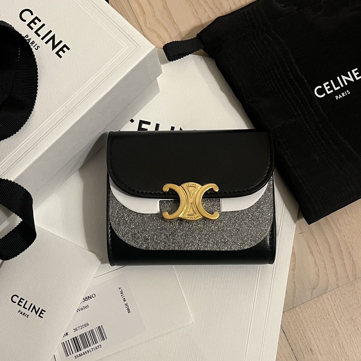 Celine CELINE SMALL FLAP WALLET TRIOMPHE IN BLACK AND GOLD Size ONE SIZE - 3 Thumbnail