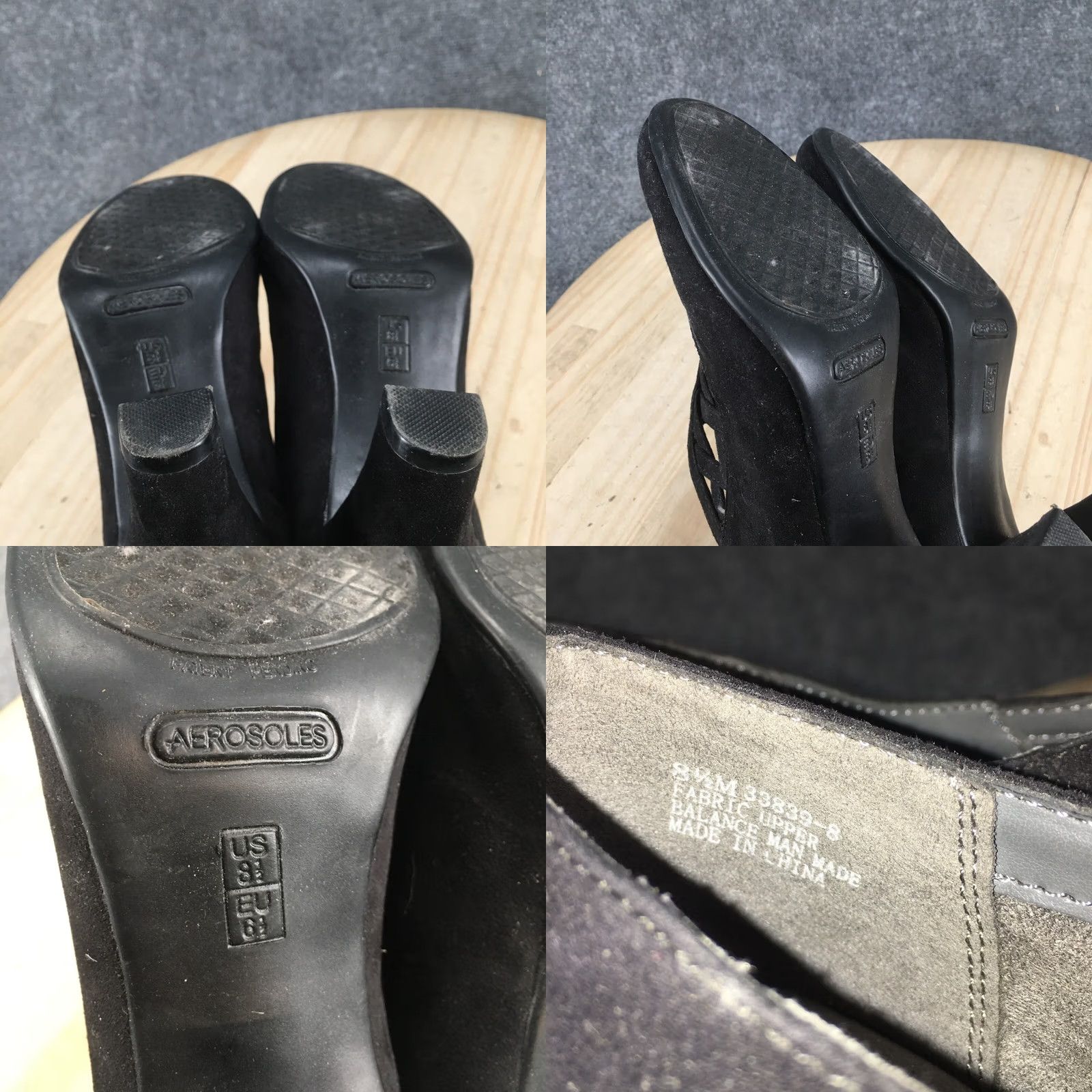 Vintage Aerosoles Boots Womens 8.5 M Casual Slip On Low Ankle Bootie Black Fabric Heels Size US 9 / IT 39 - 10 Thumbnail
