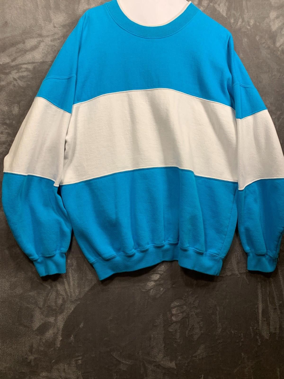 Designer 80s-90s, Mervyns Cheetah Striped Sweatshirt Teal/White (103) Size US XXL / EU 58 / 5 - 1 Thumbnail