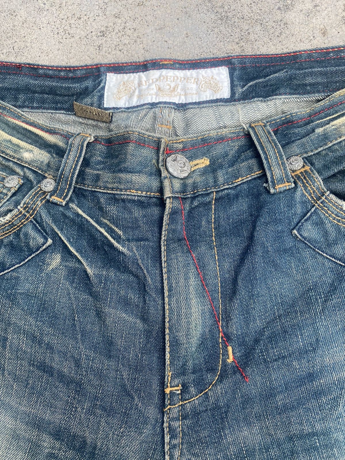 If Six Was Nine × Japanese Brand Flare Jeans Red Pepper Honeycomb Clawmark Splash Size US 33 - 12 Thumbnail