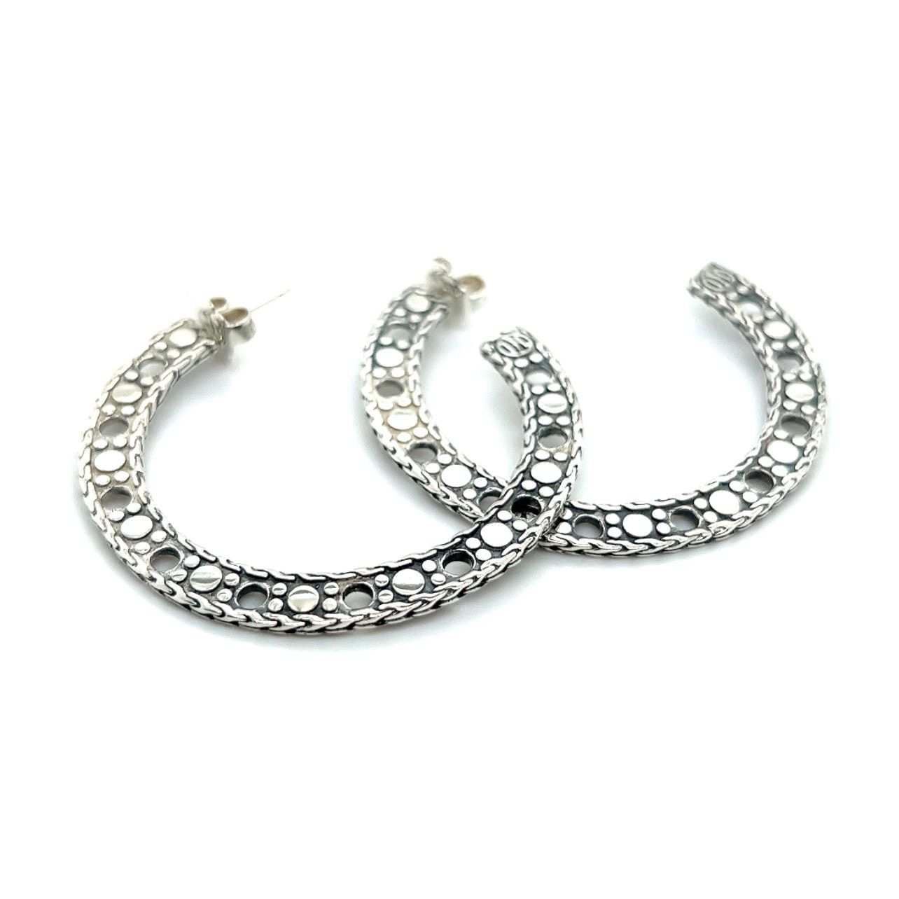 John Hardy John Hardy Sterling Silver 925 Dot Flat Hoop Earrings 2in Size ONE SIZE - 1 Thumbnail