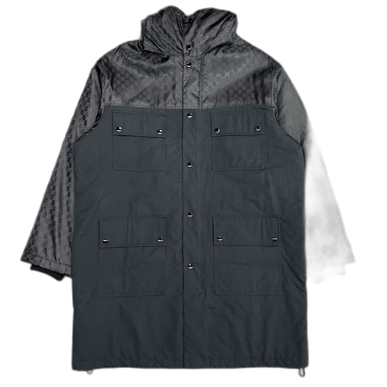 Gucci Logo Print Hooded Coat with Pockets