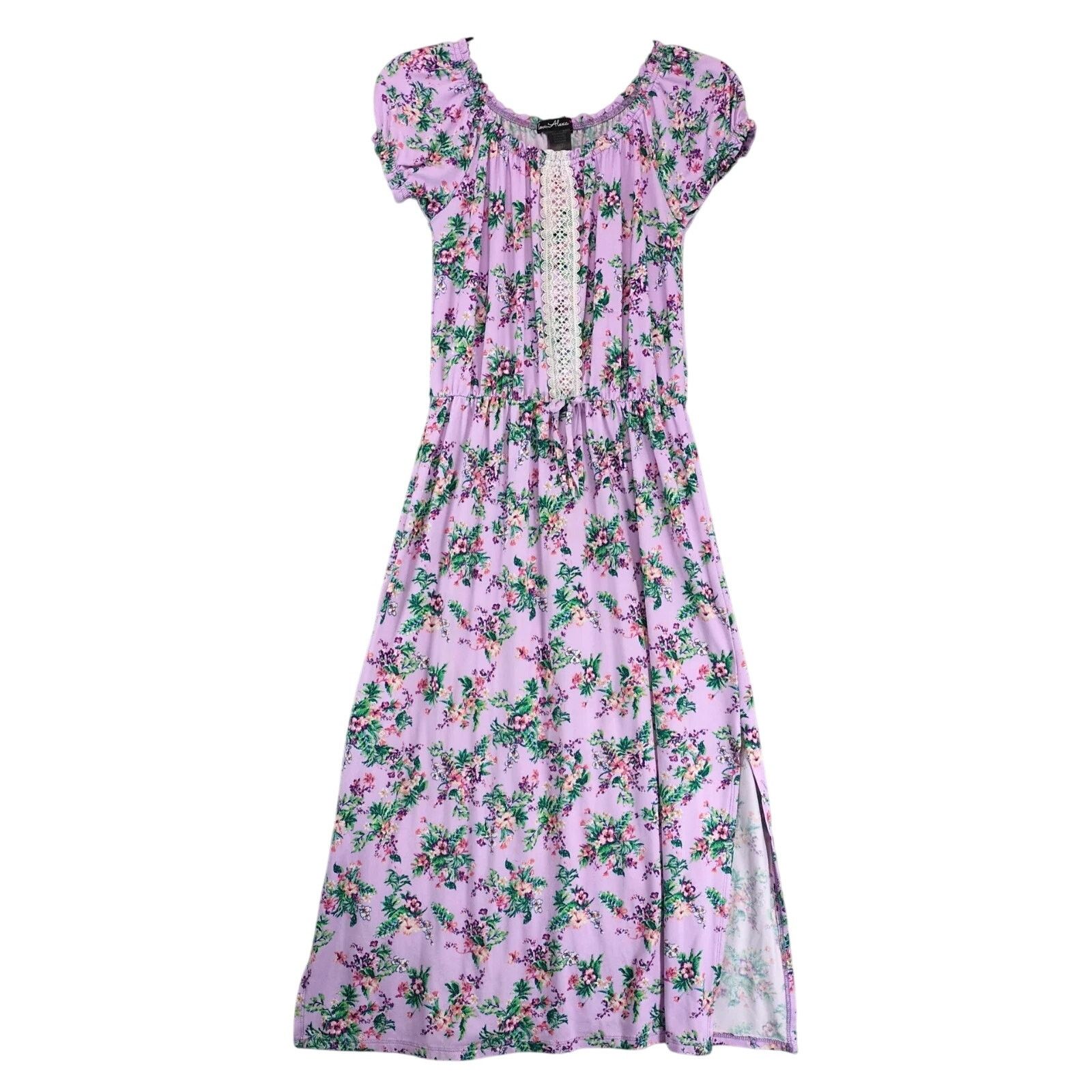 Other Love, Alexa Purple Floral Midi Dress XL Stretch Puff Sleeve Size XL / US 12-14 / IT 48-50 - 1 Thumbnail