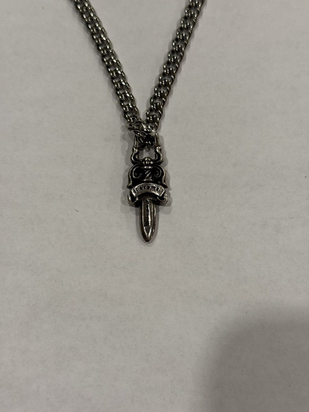 Chrome Hearts Dagger Pendant Cuban Link Chain Necklace 925