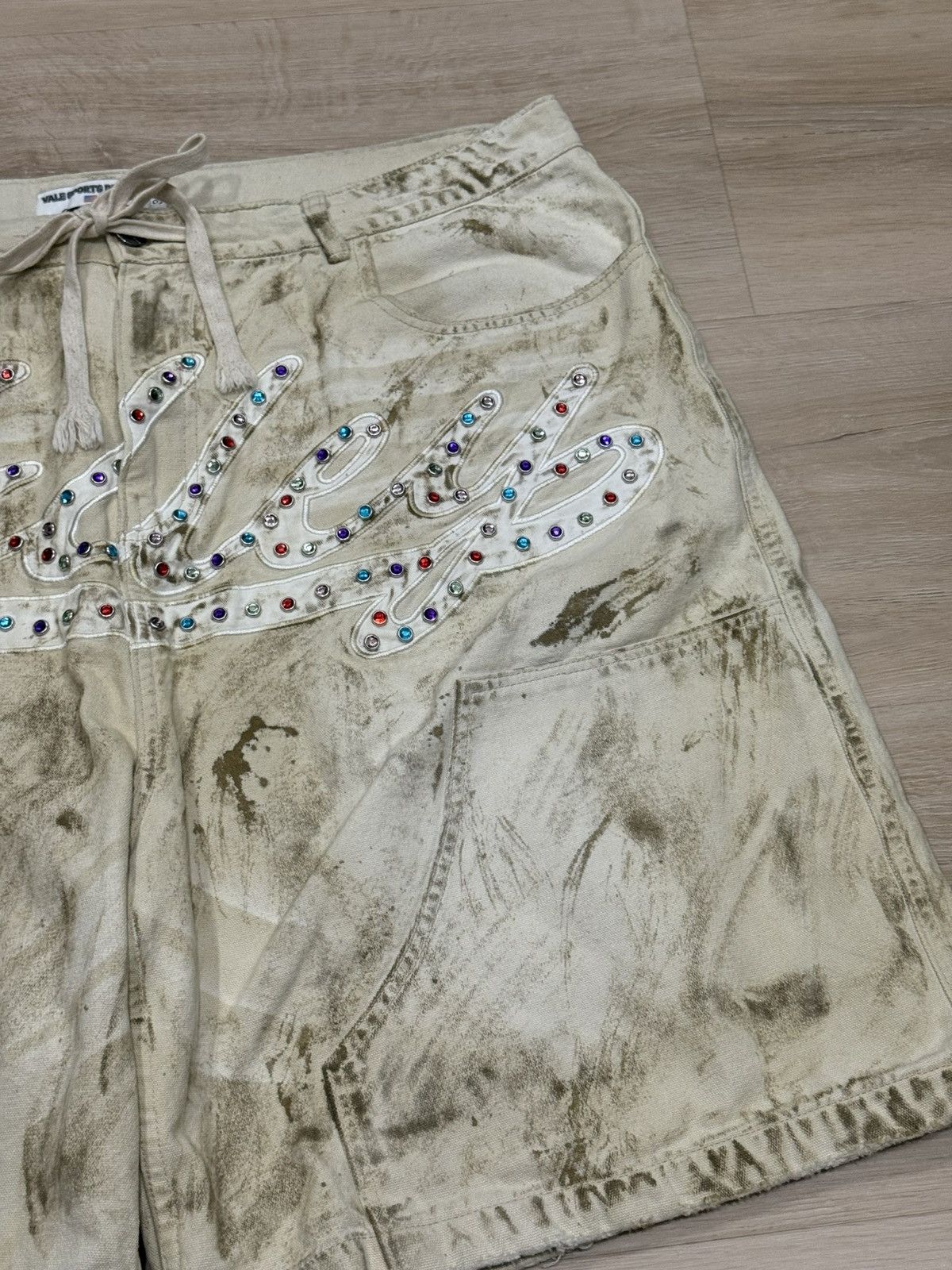 Vale Vale Reeses Rhinestone Denim Jean Shorts Size US 36 / EU 52 - 9 Thumbnail