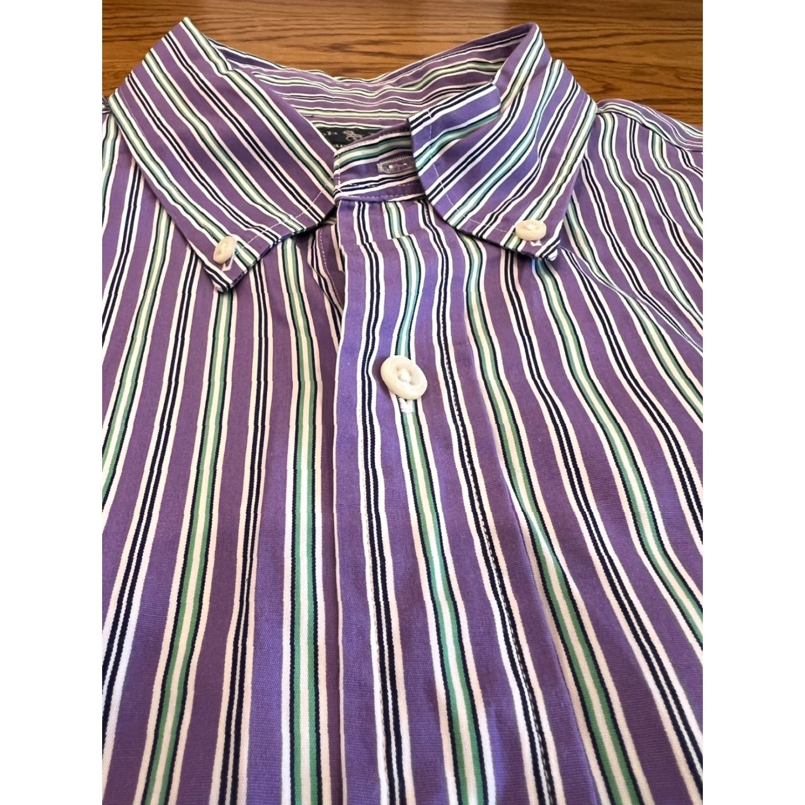 Ralph Lauren Ralph Lauren Men's Large Purple Striped Dress Shirt Long Sleeve Button-Down Collared Logo Elegant Classic Size US L / EU 52-54 / 3 - 3 Thumbnail