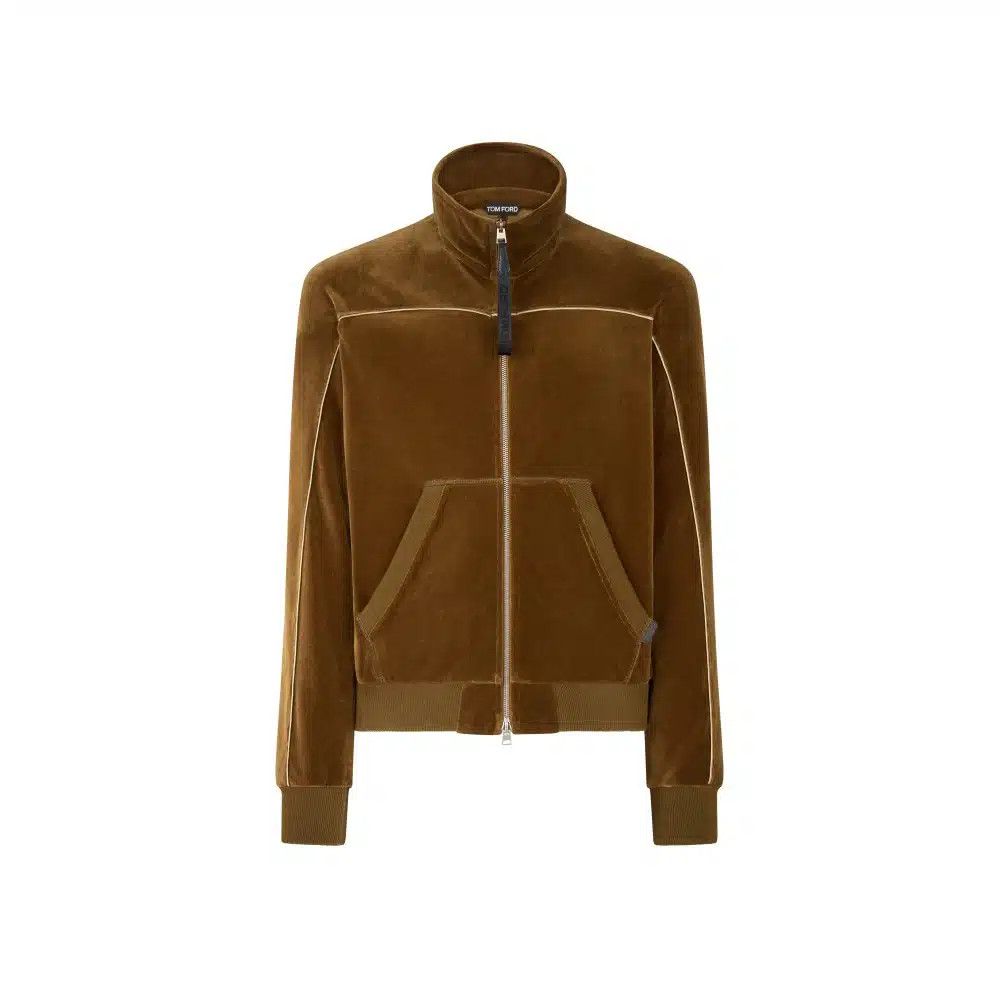 Tom Ford o1loc1c0825 JZL017 Full Zip Velour Jacket in Olive Brown Size US L / EU 52-54 / 3 - 1 Thumbnail