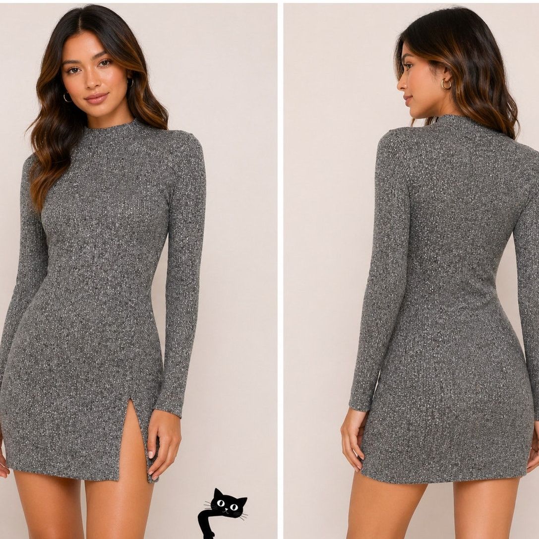 Other Better Be Marled Grey Knit Mock Neck Long Sleeve Mini M Size M / US 6-8 / IT 42-44 - 3 Thumbnail