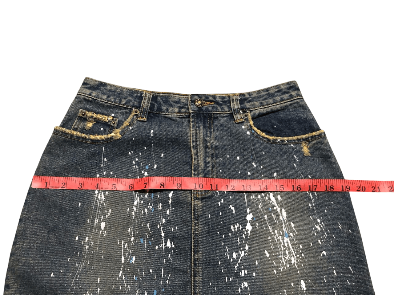 If Six Was Nine Japanese MouthValley Painters Denim Skirt Distressed Design Size 30" / US 8 / IT 44 - 13 Thumbnail