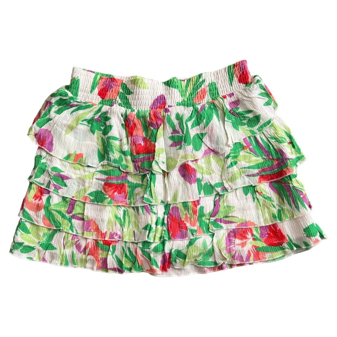 Aeropostale Aeropostle White Floral Ruffled Tiered Mini Skirt, M Size 28" / US 6 / IT 42 - 3 Thumbnail
