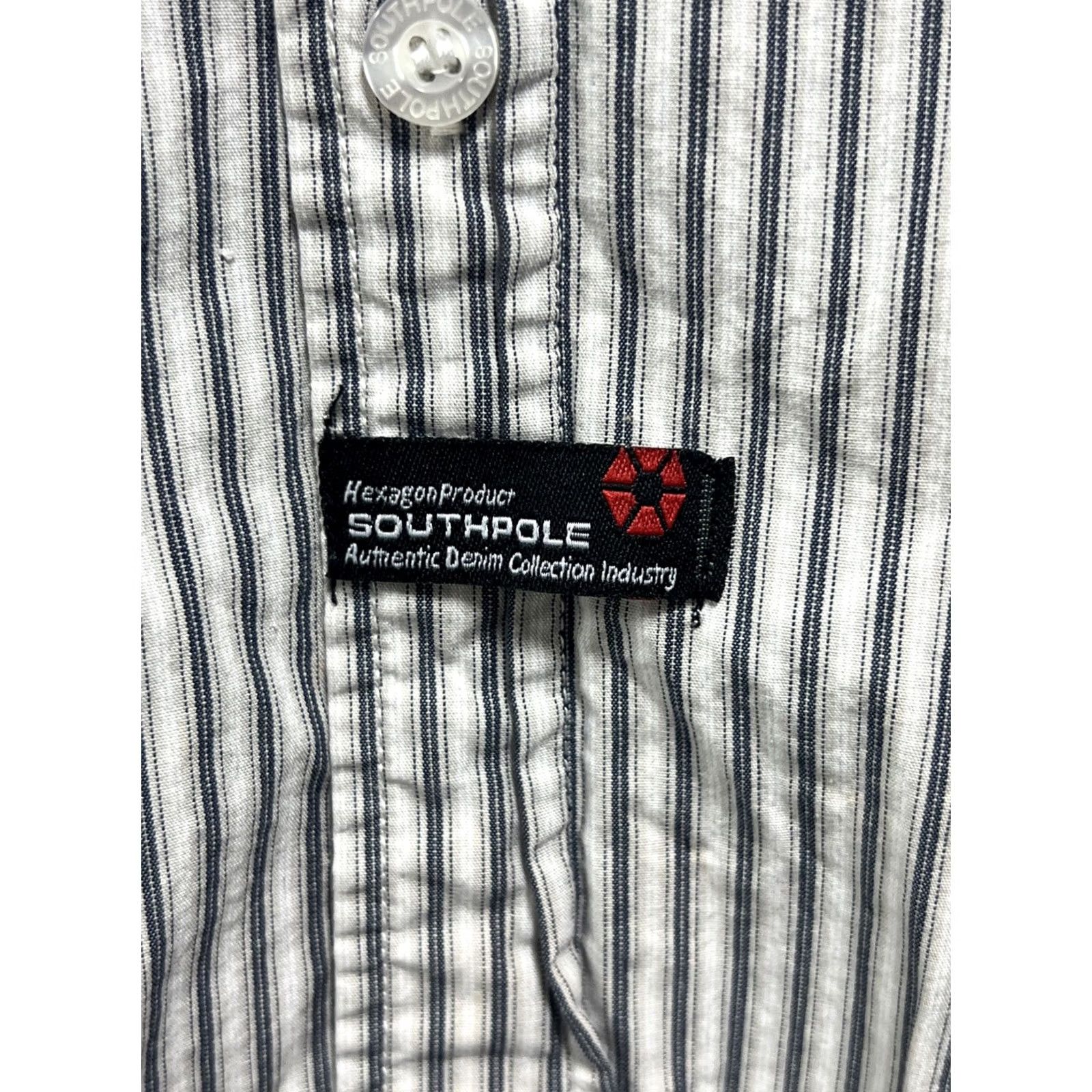 Southpole VINTAGE Southpole Button-Up Shirt 4XL White Black Striped Long Sleeve 100% Cotton Size US XXL / EU 58 / 5 - 6 Thumbnail