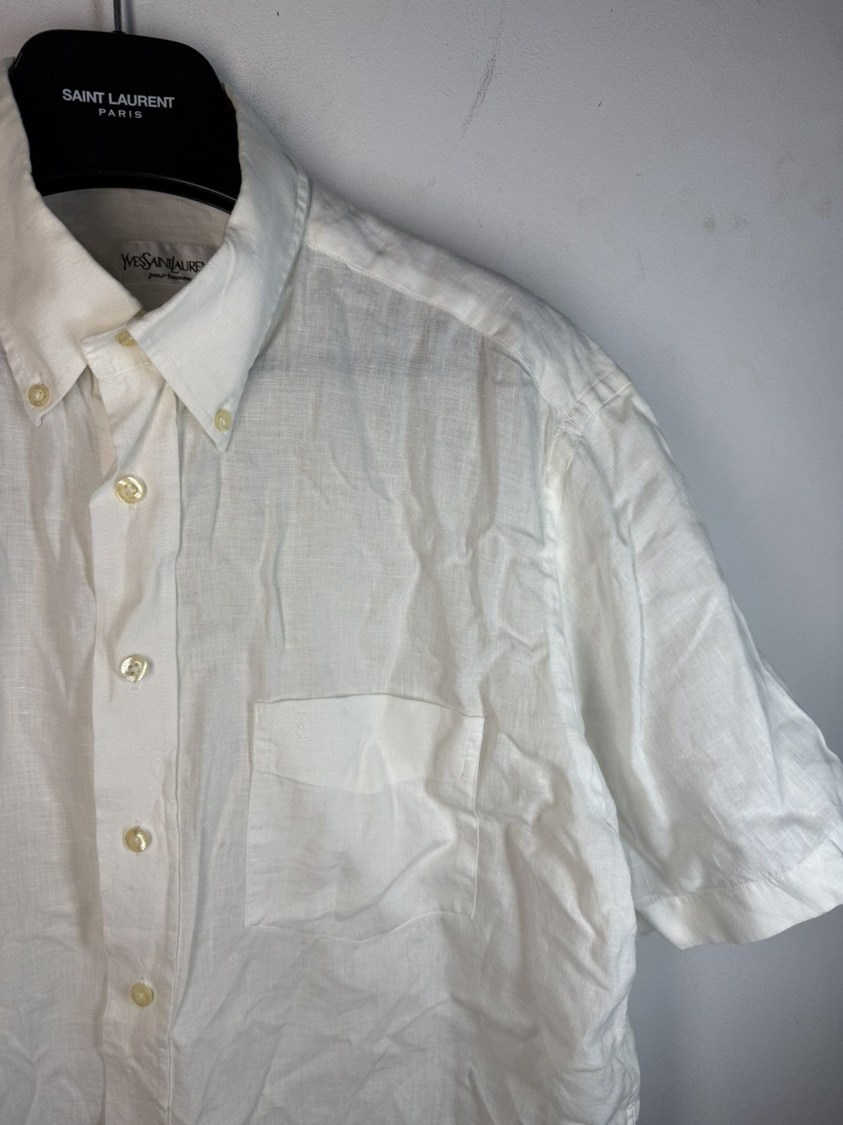 Yves Saint Laurent 100% Linen YSL Shirt White Button Up Size US L / EU 52-54 / 3 - 3 Thumbnail