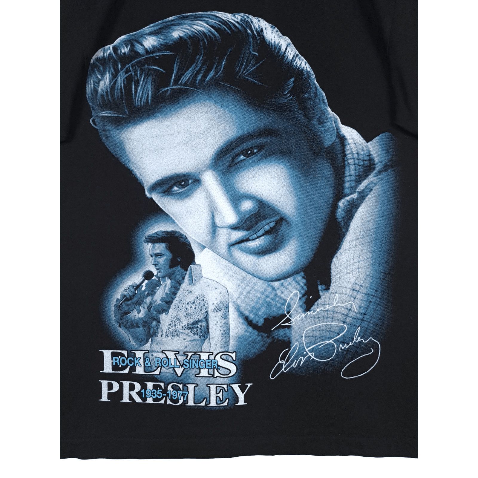 Vintage 90's Vintage Elvis Presley Big Print Black T-shirt Size US M / EU 48-50 / 2 - 3 Thumbnail