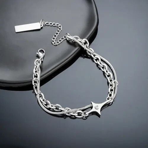 Jewelry Silver Chain Link Bracelet with Star Charm, Adjustable Size ONE SIZE - 3 Thumbnail