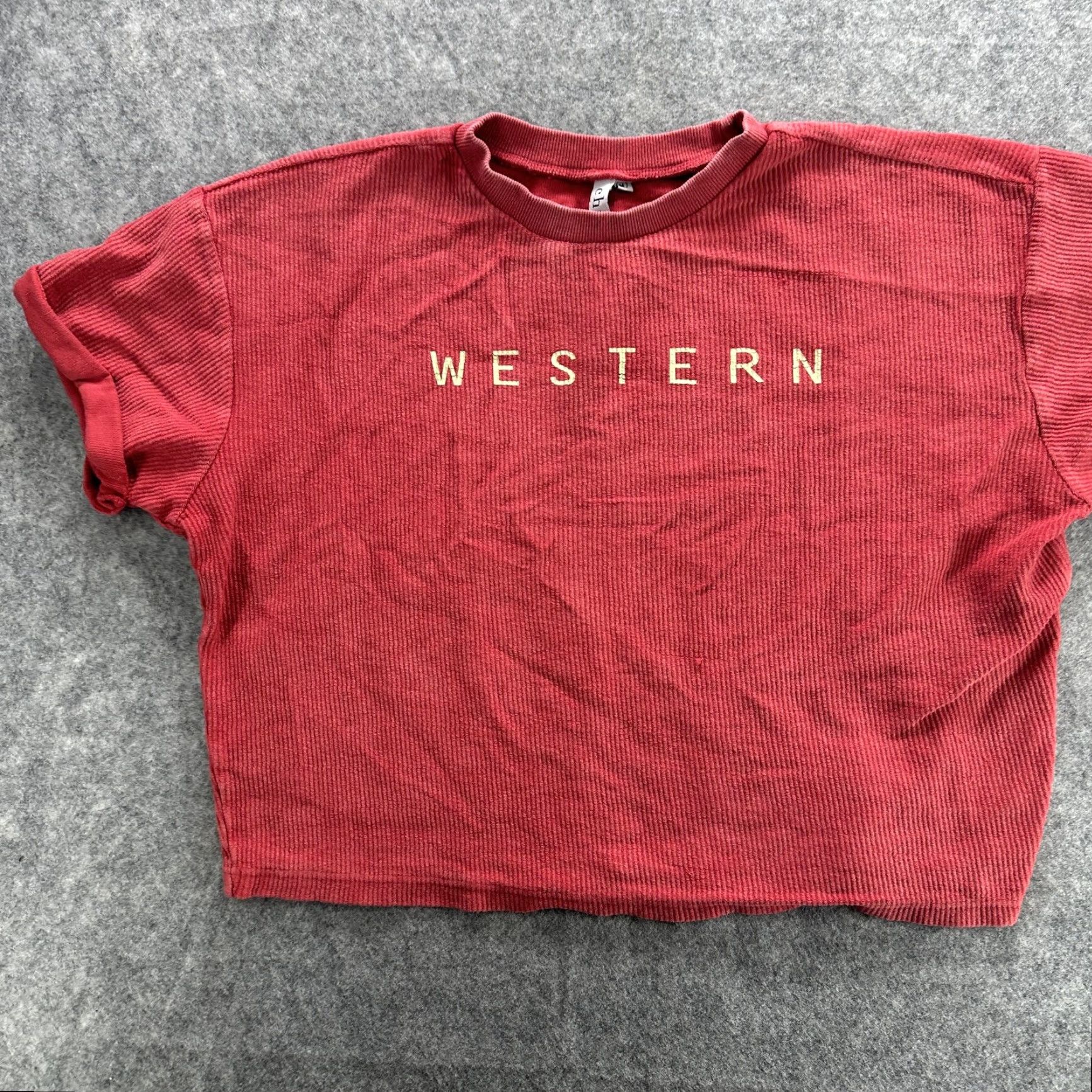 Vintage Chicka-d Shirt Womens Medium Red Waffle Knit Crop Top Western Graphic Tee Boxy Crew Neck Short Sleeve 100% Cotton Womens Size M / US 6-8 / IT 42-44 - 2 Thumbnail