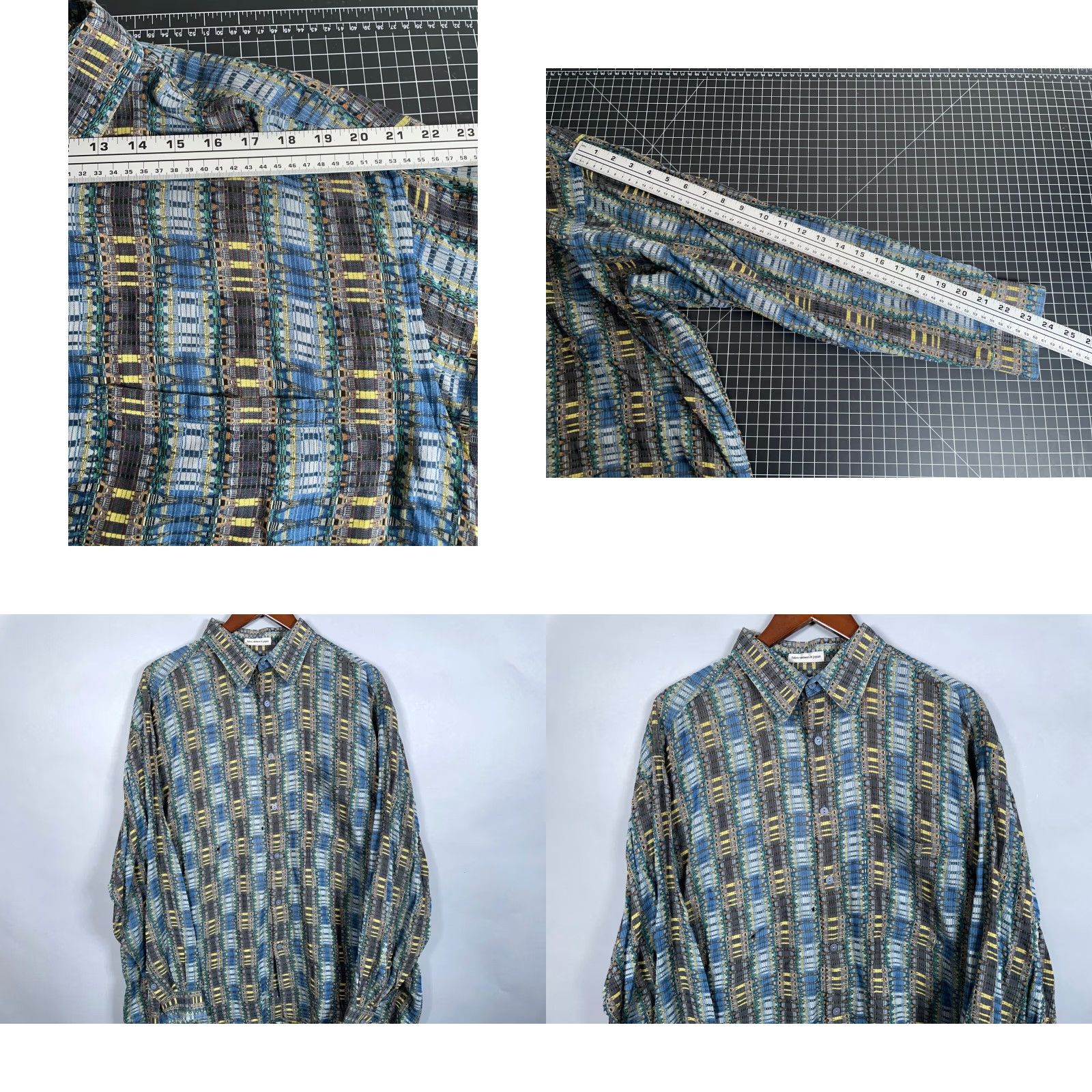 Vintage Jhane Barnes Shirt Men's XL Blue Yellow Hypnotic Check Plaid Pattern (flaws) Button-Up Long Sleeve Collared Cotton Vintage No Size US XL / EU 56 / 4 - 8 Thumbnail
