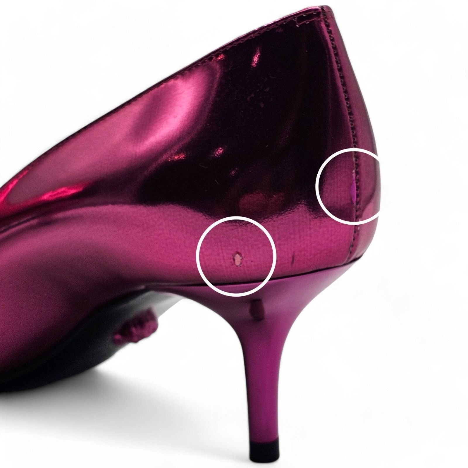 Versace Le Medusa Kitten Heel Pumps - Leather - Fuchsia Pink - 37.5 Size US 7.5 / IT 37.5 - 7 Thumbnail