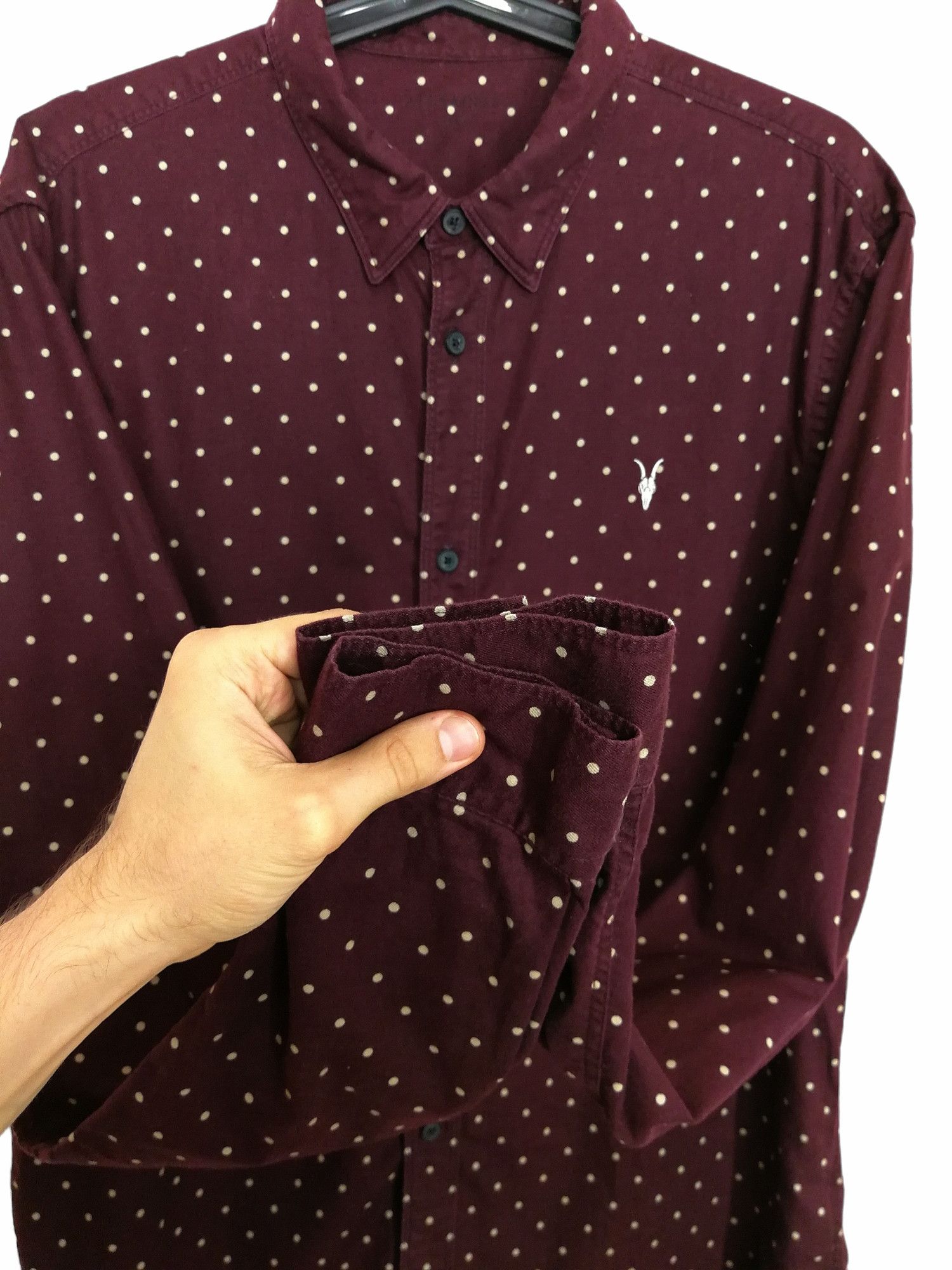 Allsaints Allsaints Bethel Shirt LS Burgundy & White Polka Dot Size US M / EU 48-50 / 2 - 8 Thumbnail