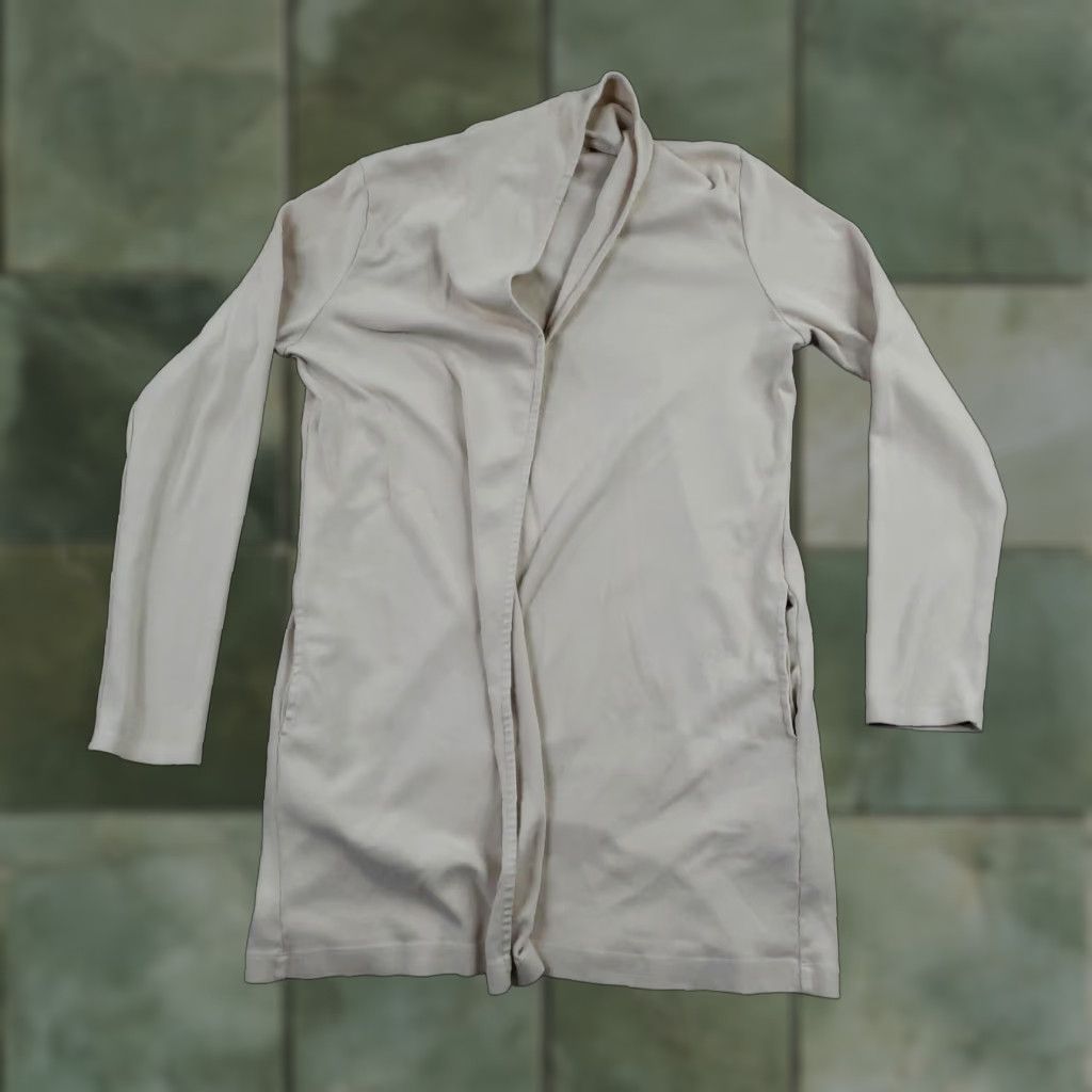 GRP VINTAGE GPR1 Cardigan Sweater Womens XS Beige Cotton Open Front Longline Pockets USA Size XS / US 0-2 / IT 36-38 - 1 Thumbnail