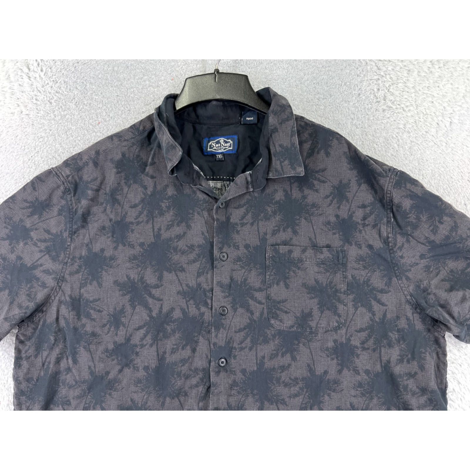 Nat Nast VINTAGE Nat Nast Shirt Mens 2XL Gray Palm Silk Blend Hawaiian Camp Short Sleeve Size US XXL / EU 58 / 5 - 4 Thumbnail