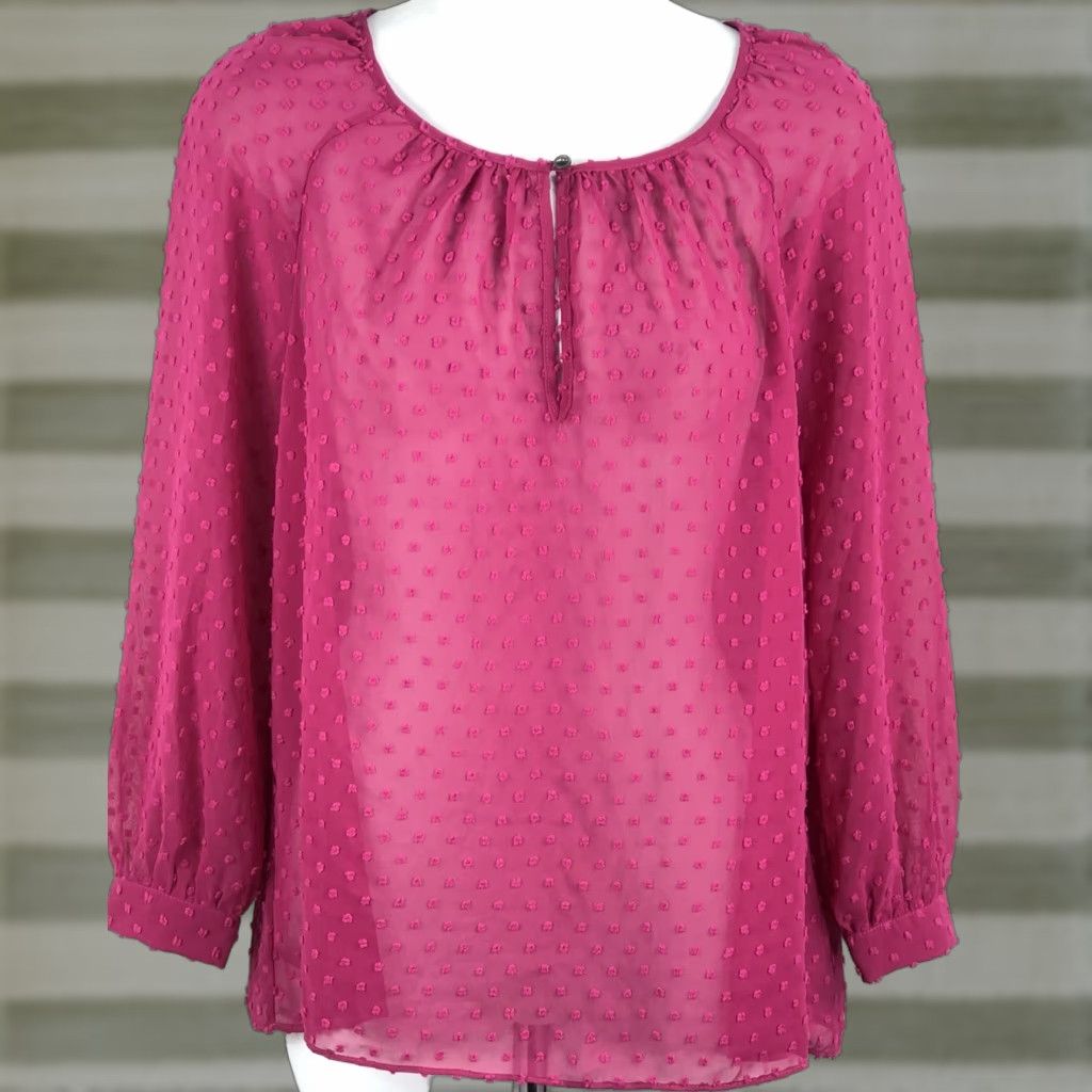 J.Crew NWT J.CREW Sheer Chiffon Top XS Pink Pom Poms Boho Fairy Keyhole Long Sleeve Blouse Women Domestic Vintage No Size XS / US 0-2 / IT 36-38 - 1 Thumbnail