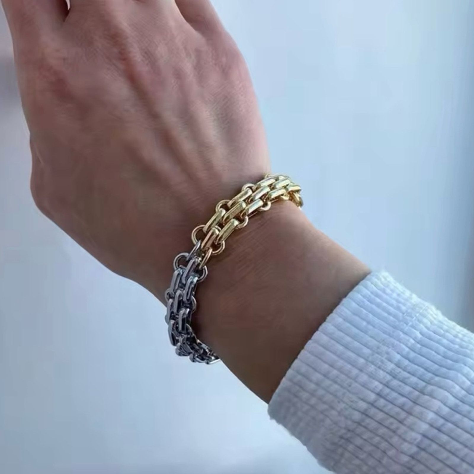 Other Two Tone Gold Chunky Silver Bracelet 8” Size ONE SIZE - 2 Thumbnail
