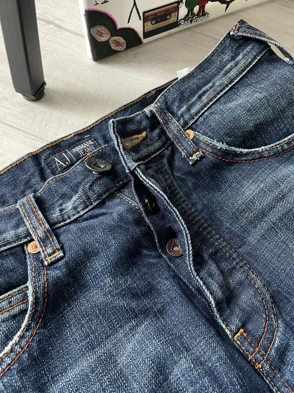 Armani Vintage 00’s Armani Jeans Denim Indigo Y2K Metal Logo RARE Size 30" / US 8 / IT 44 - 7 Thumbnail
