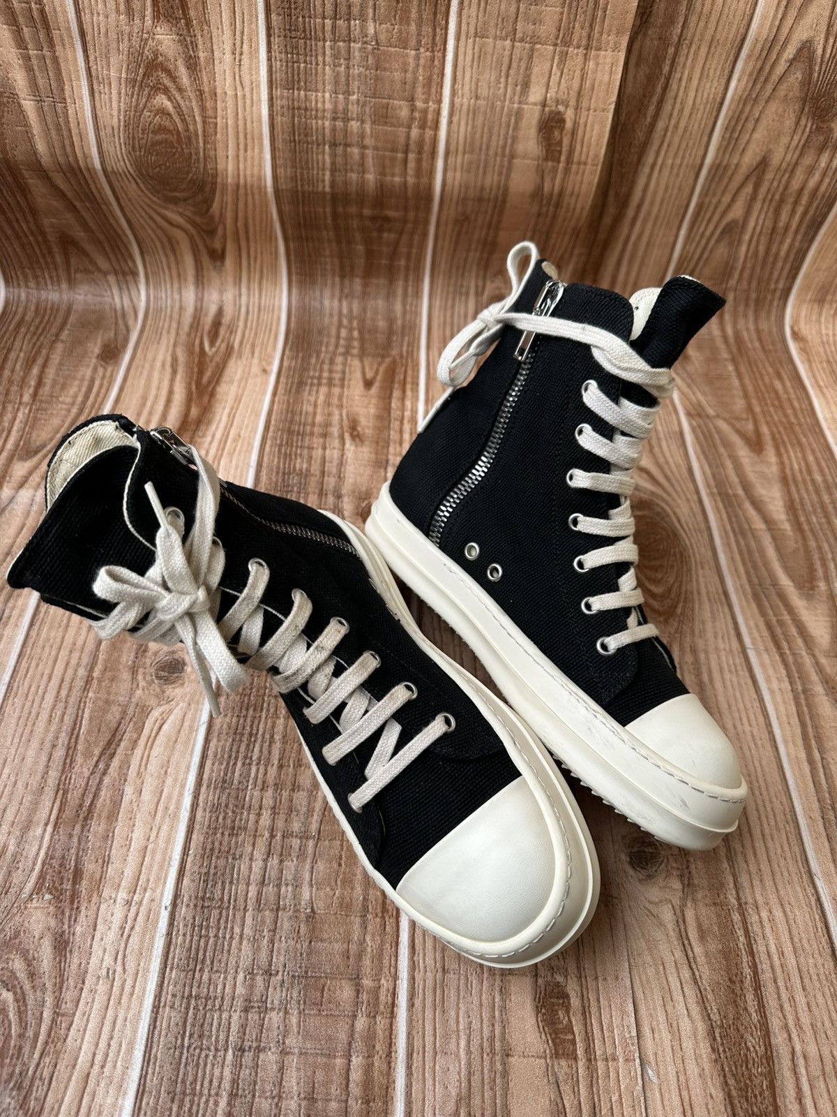 Rick Owens Rick Owens DRKSHDW Canvas Ramones Black Milk hightops Size US 6.5 / IT 36.5 - 5 Thumbnail