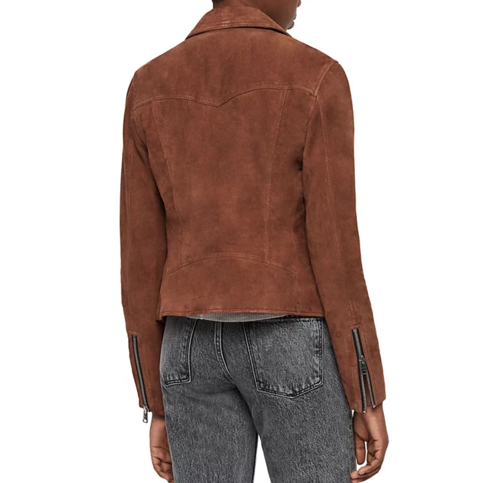Allsaints Allsaints Women Vela Suede Biker Jacket Conker Brown Size 2 Size XS / US 0-2 / IT 36-38 - 8 Thumbnail
