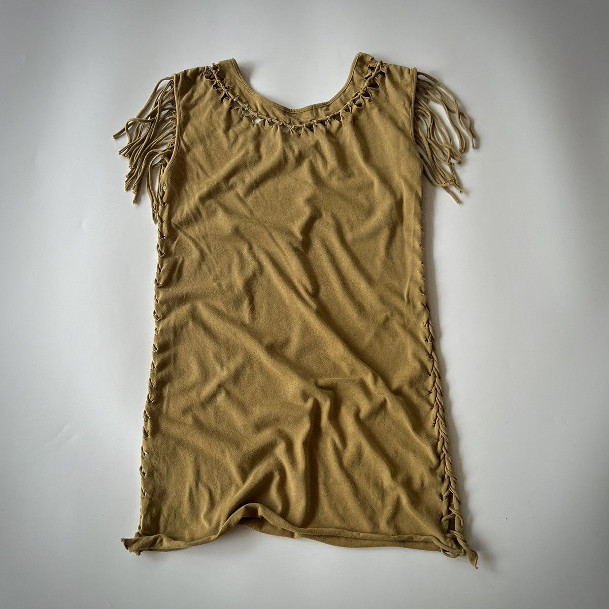 Japanese Brand Goa 00s Distressed Lace-up Fringe Tunic Size US XS / EU 42 / 0 - 6 Thumbnail