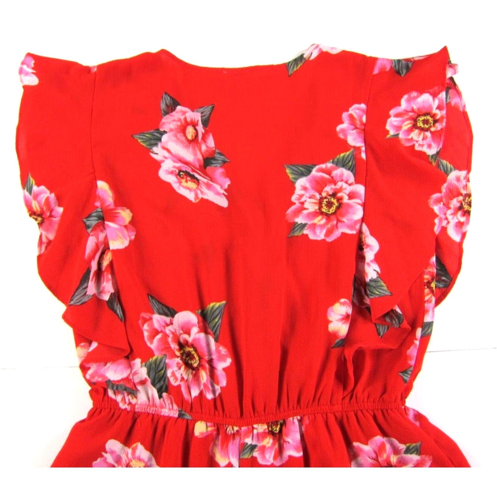 Vintage UMGEE USA Red Green Pink Rose Floral V-Neck Cap Sleeve Shorts Romper Jumpsuit L Size 36" / US 14 / IT 50 - 5 Thumbnail
