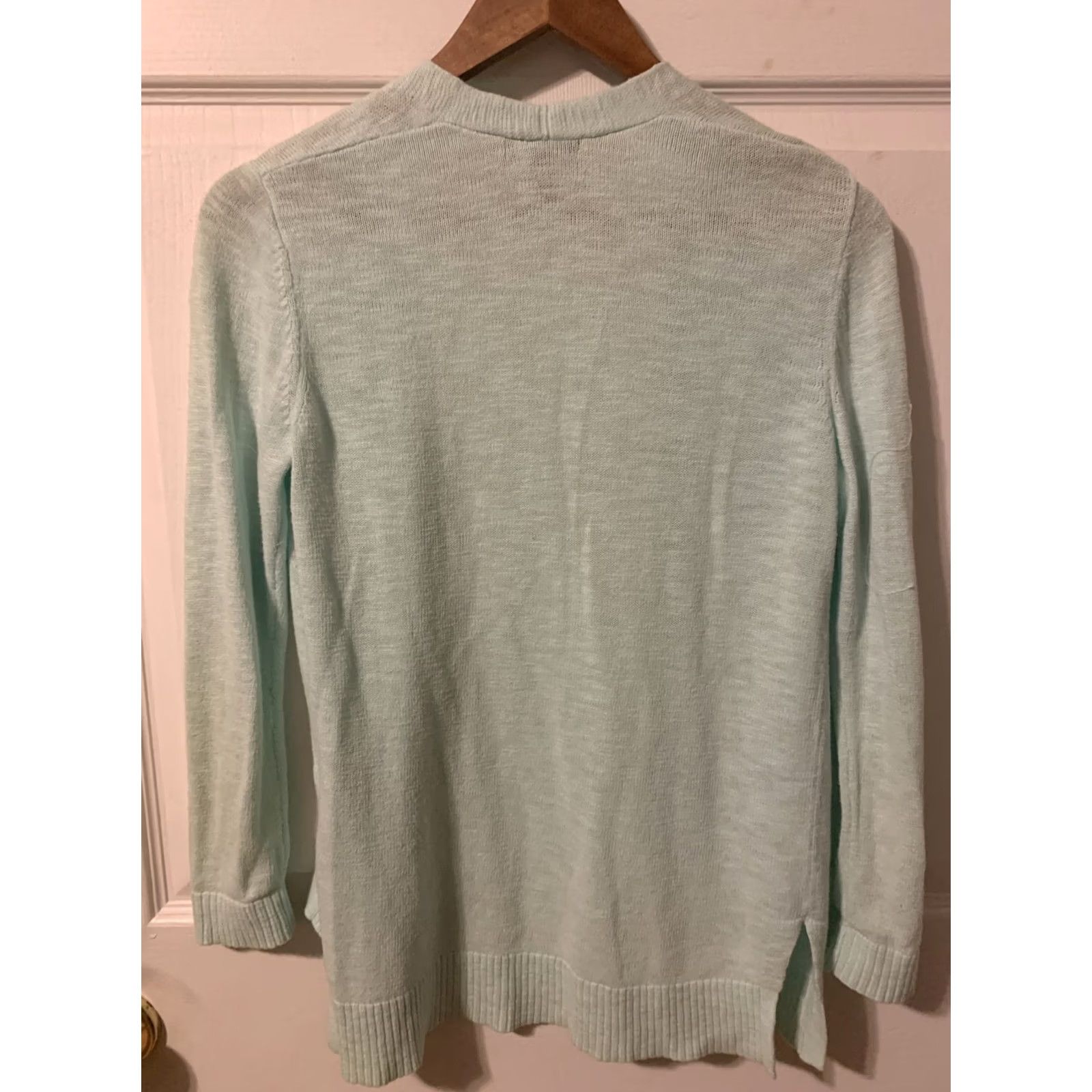 Gap VINTAGE Gap Light Blue Knit Long Sleeve Open Front Cardigan Work Womens SZ S #806 Cardigan Women's S Blue Knit Cotton Blend Solid Open Front Size S / US 4 / IT 40 - 4 Thumbnail