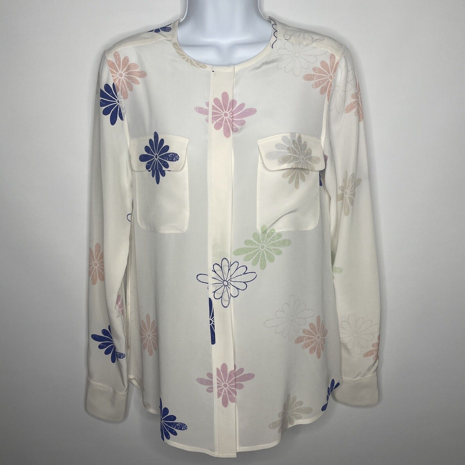 image of Equipment Femme Lynn Ivory Silk Floral Button Up Shirt, Women's (Size Small)