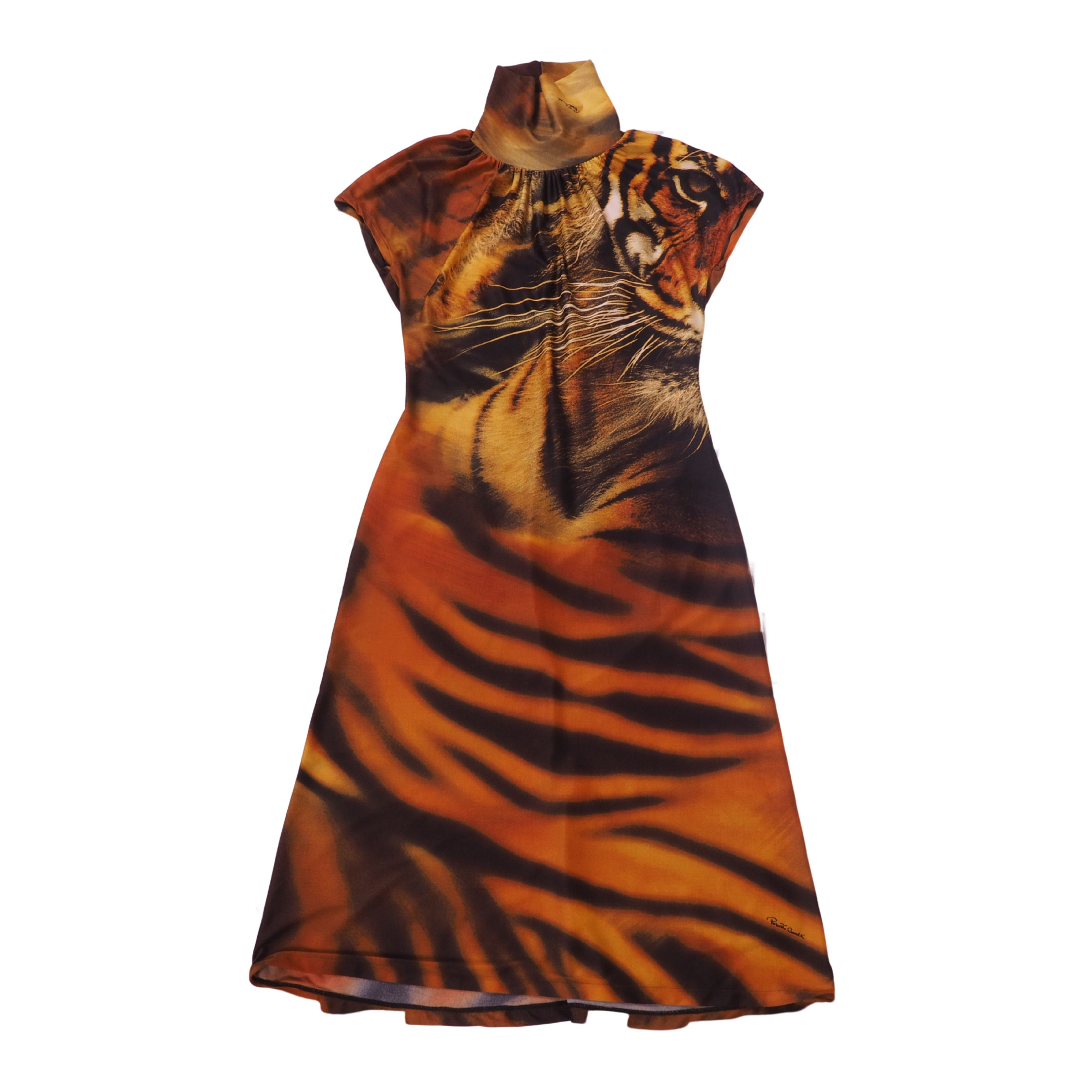 Roberto Cavalli Roberto Cavalli Vintage Tiger Print Turtleneck Midi Dress Size M / US 6-8 / IT 42-44 - 4 Thumbnail